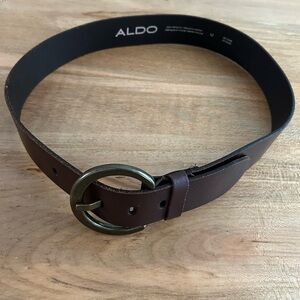 🌷 Aldo Brown Leather Belt Antique Brass Toned Buckle Size Medium